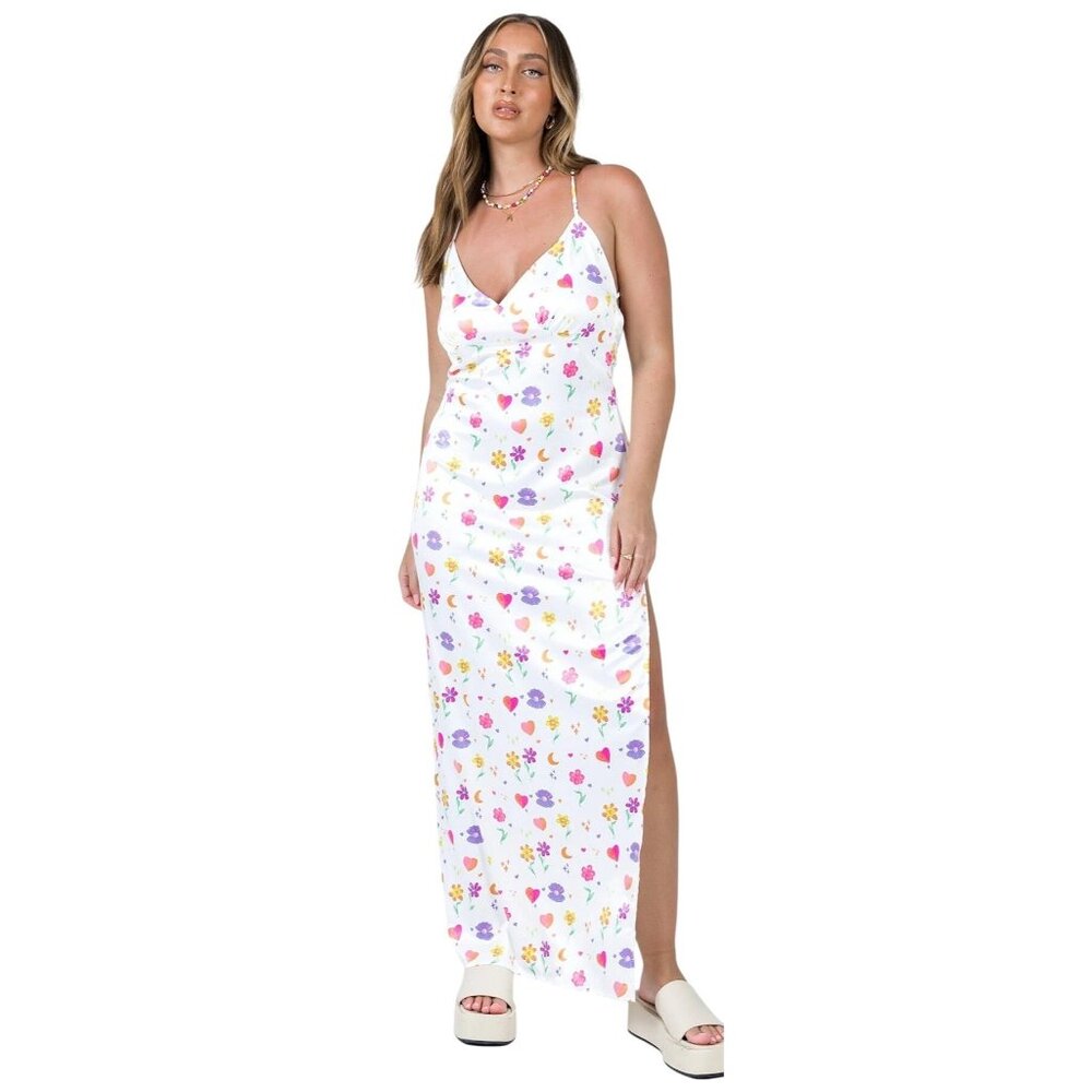 Princess Polly My Love White‎ Multi Floral Maxi Dress Crisscross Back Size 6 NWT